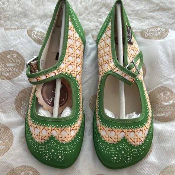 Hot Chocolate -  Havana Rattan Green Mary Jane Shoes - Picture 2 of 5